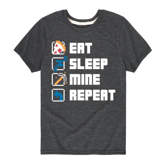 Instant Message - Gamer - Eat, Sleep, Mine, Repeat - Toddler & Youth Short Sleeve Graphic T-Shirt