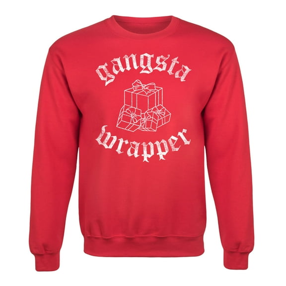 Instant Message - Gangsta Wrapper - Christmas Drinking Santa Adult Crew Fleece