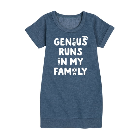 Instant Message - Genius Runs In My Family Graphic Short Sleeve Fleece Dress