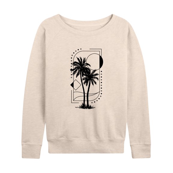 Instant Message - Geometric Palm Tree Scene - Women's Lightweight French Terry Long Sleeve Shirt