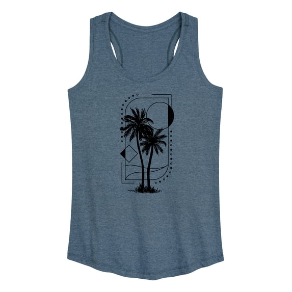 Instant Message - Geometric Palm Tree Scene - Women's Racerback Tank Top