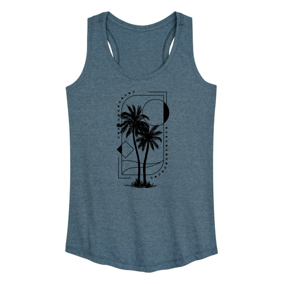 Instant Message - Geometric Palm Tree Scene - Women's Racerback Tank Top
