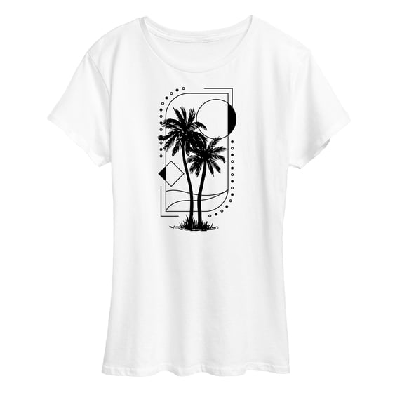 Instant Message - Geometric Palm Tree Scene - Women's Short Sleeve Graphic T-Shirt