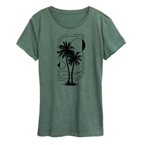 Instant Message - Geometric Palm Tree Scene - Women's Short Sleeve Graphic T-Shirt