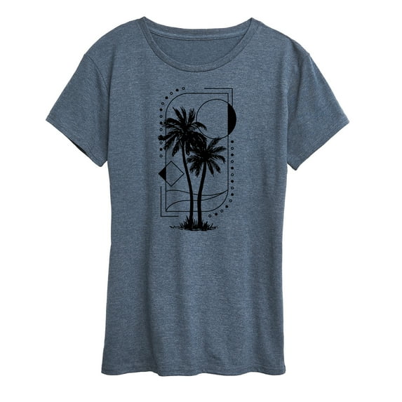 Instant Message - Geometric Palm Tree Scene - Women's Short Sleeve Graphic T-Shirt