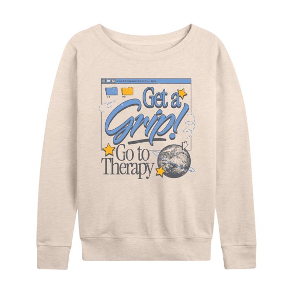 Instant Message - Get a Grip Inspirational Women's Lightweight French Terry Wide Neck Long Sleeve Graphic Shirt