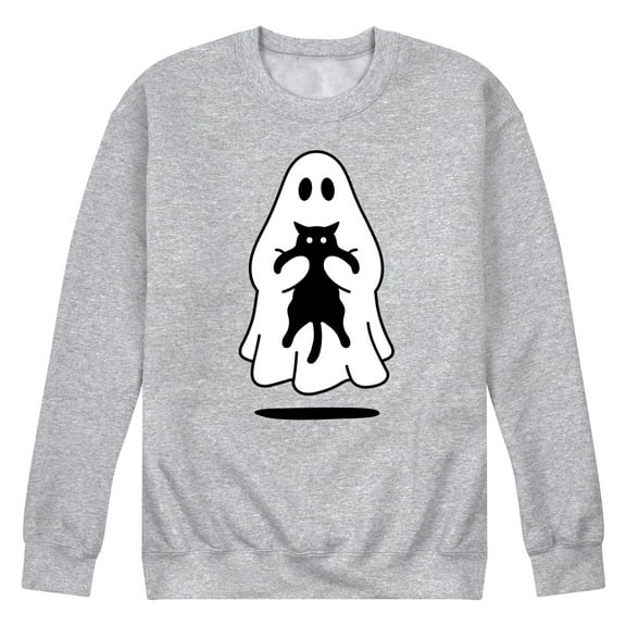 Instant Message - Ghost Holding Black Cat - Men's Crew Fleece Sweatshirts