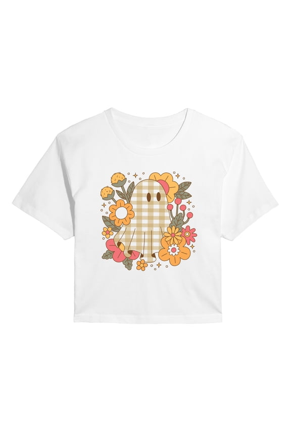 - Ghost Pattern Florals Cropped Graphic T-Shirt