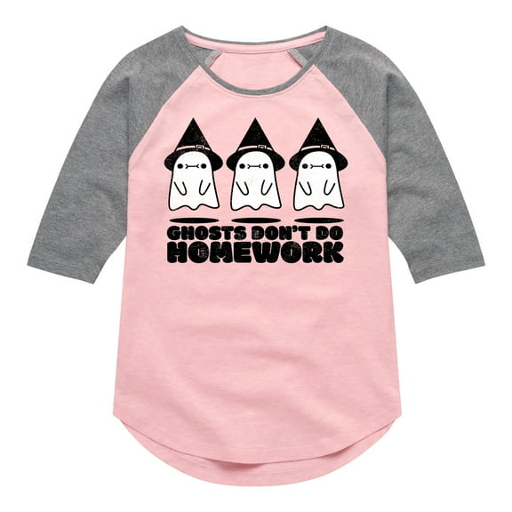 Instant Message - Ghosts Dont Do Homework - Toddler & Youth Girls Raglan Graphic T-Shirt