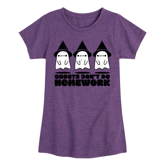 Instant Message - Ghosts Dont Do Homework  - Toddler & Youth Girls Short Sleeve Graphic T-Shirt
