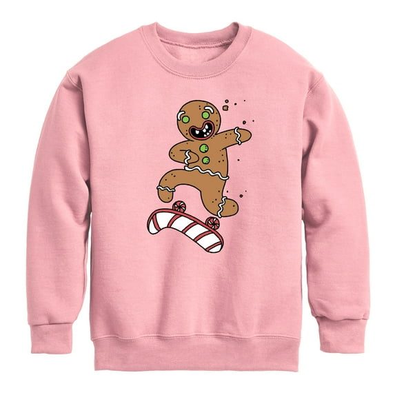 Instant Message - Gingerbread Skater Christmas - Toddler & Youth Crewneck Fleece Sweatshirt