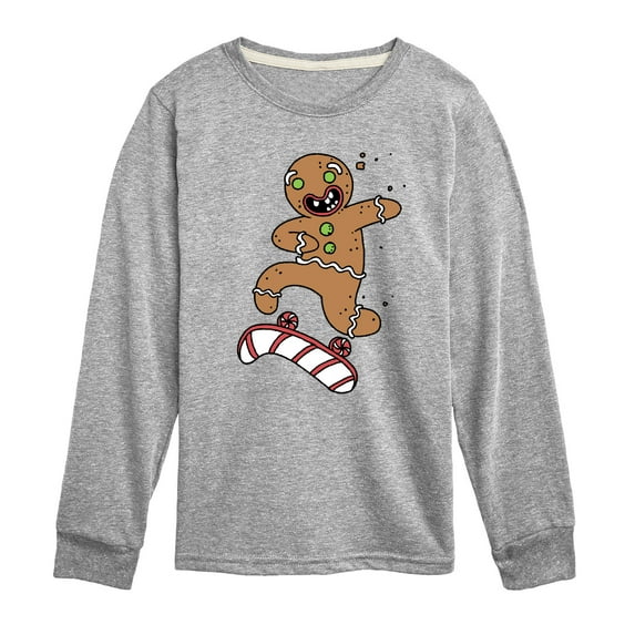 Instant Message - Gingerbread Skater Christmas - Toddler & Youth Long Sleeve Graphic T-Shirt