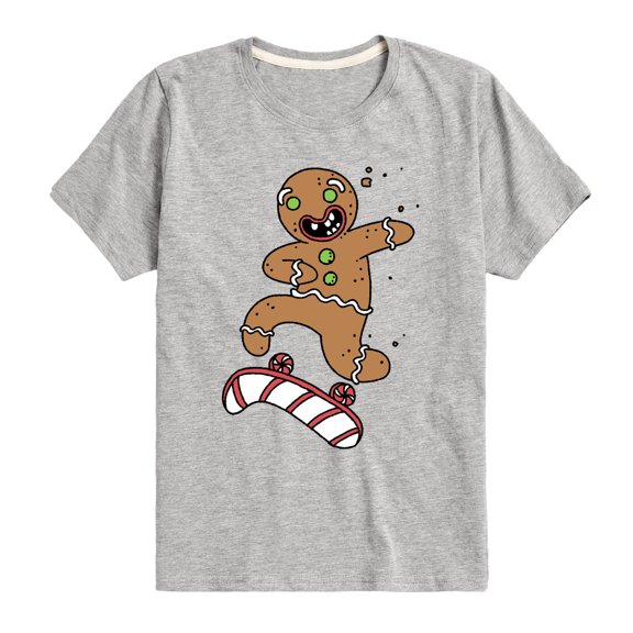 Instant Message - Gingerbread Skater Christmas - Toddler & Youth Short Sleeve Graphic T-Shirt