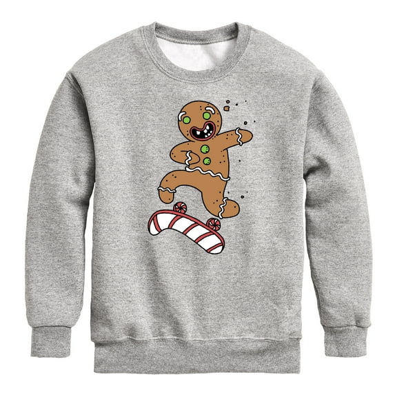 Instant Message - Gingerbread Skater Christmas - Toddler & Youth Crewneck Fleece Sweatshirt