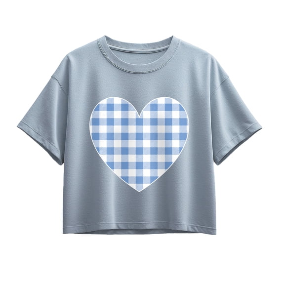 Instant Message - Gingham Heart Short Sleeve Boxy Graphic T-Shirt