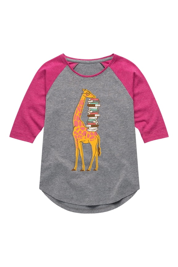 - Giraffe Carrying Books - Toddler And Youth Girls Raglan Graphic T-Shirt