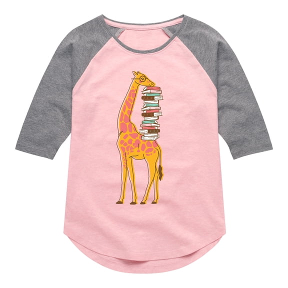 Instant Message - Giraffe Carrying Books - Toddler And Youth Girls Raglan Graphic T-Shirt