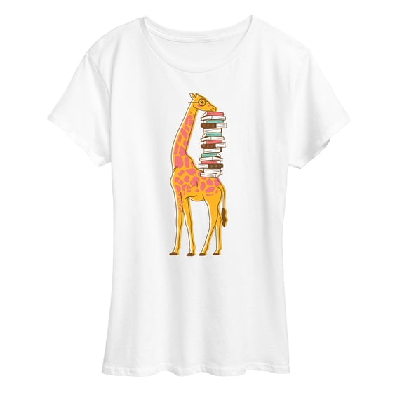 Instant Message - Giraffe Carrying Books Short Sleeve Graphic T-Shirt