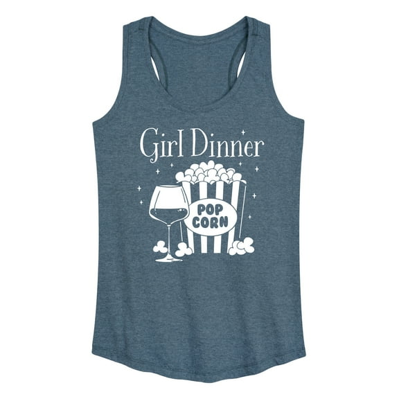 Instant Message - Girl Dinner Wine And Popcorn - Ladies Racerback Tank