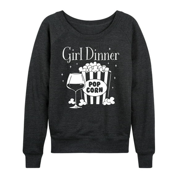 Instant Message - Girl Dinner Wine And Popcorn - Women's Lightweight French Terry Long Sleeve Shirt