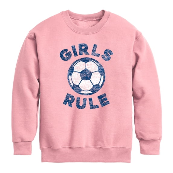 Instant Message - Girls Rule Soccer Graphic Long Sleeve Fleece Sweatshirt