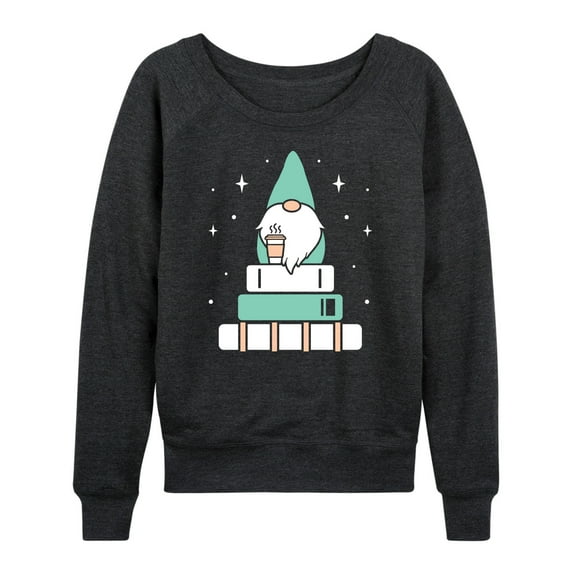 Instant Message - Gnome With Coffee And Books - Women's Lightweight French Terry Long Sleeve Shirt