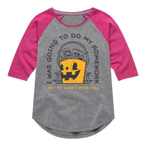 Instant Message - Going To Do Homework Hands Full  - Toddler & Youth Girls Raglan Graphic T-Shirt