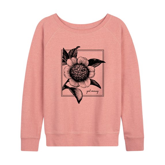 Instant Message - Good Morning With Flower - Women's Lightweight French Terry Pullover