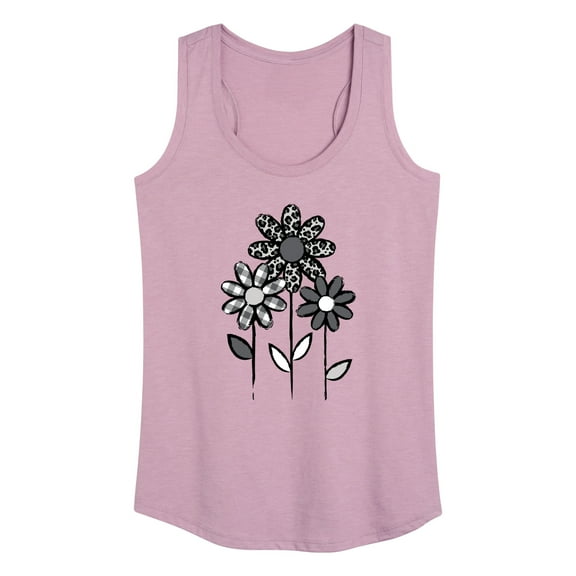 Instant Message - Gray Patterned Flowers - Women's Racerback Tank Top