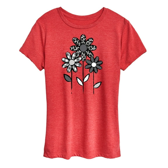 Instant Message - Gray Patterned Flowers - Women's Short Sleeve Graphic T-Shirt