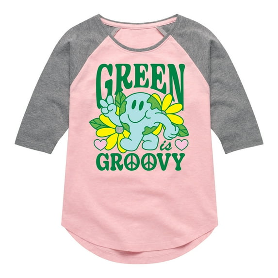 Instant Message - Green Is Groovy - Toddler & Youth Girls Raglan Graphic T-Shirt