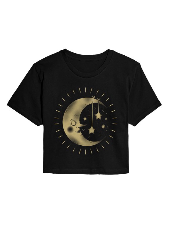 - Gritty Moon And Stars Women's Cropped Graphic T-Shirt
