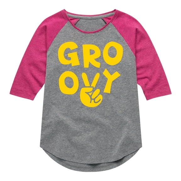 Instant Message - Groovy Peace Sign - Toddler & Youth Girls Raglan Graphic T-Shirt