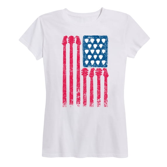 Instant Message - Guitar American Flag - Women's Short Sleeve Graphic T-Shirt