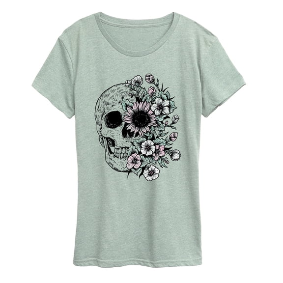 Instant Message - Half Skull Half Flowers - Women's Short Sleeve Graphic T-Shirt