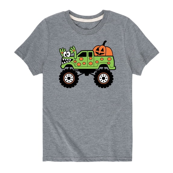 Instant Message - Halloween Monster Truck with Pumpkin Boys' Short Sleeve Graphic T-Shirt