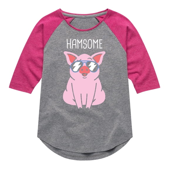 Instant Message - Hamsome Pig - Toddler & Youth Girls Raglan Graphic T-Shirt