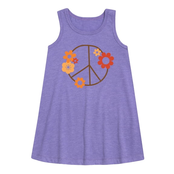 Instant Message - Hand Drawn Peace Sign Flowers Graphic Sleeveless Aline Dress