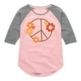thumbnail image 1 of Instant Message - Hand Drawn Peace Sign Flowers - Toddler & Youth Girls Raglan Graphic T-Shirt, 1 of 6