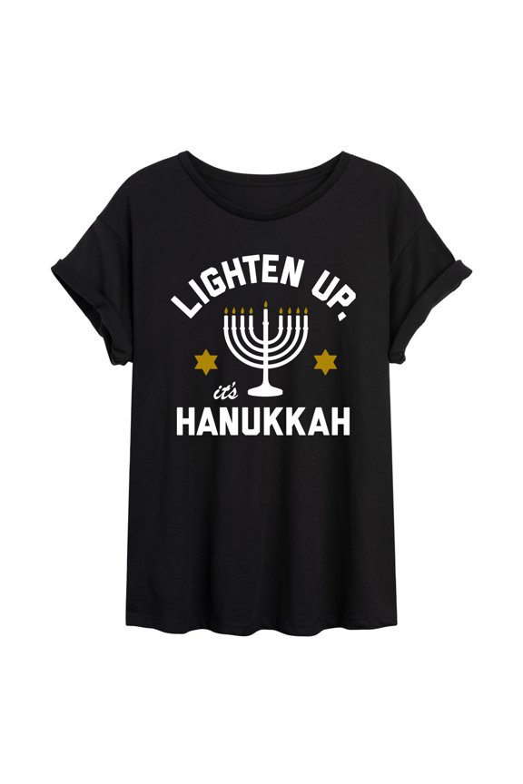 - Hanukkah Lighten Up Oversized Graphic T-Shirt
