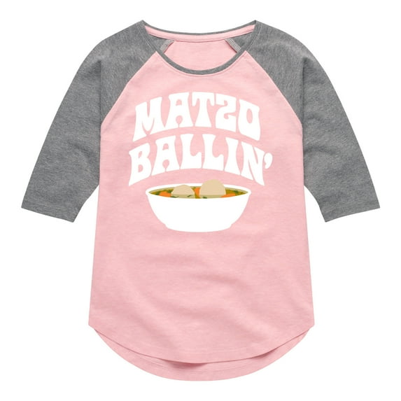 Instant Message - Hanukkah - Matzo Ballin' - Toddler & Youth Girls Raglan Graphic T-Shirt