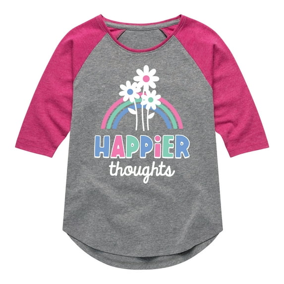 Instant Message - Happier Thoughts - Toddler And Youth Girls Raglan Graphic T-Shirt