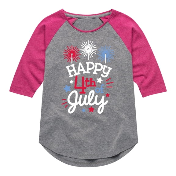 Instant Message - Happy 4Th Of July - Toddler & Youth Girls Raglan Graphic T-Shirt