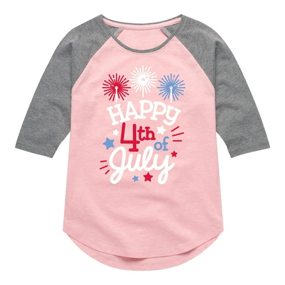 Instant Message - Happy 4Th Of July - Toddler & Youth Girls Raglan Graphic T-Shirt