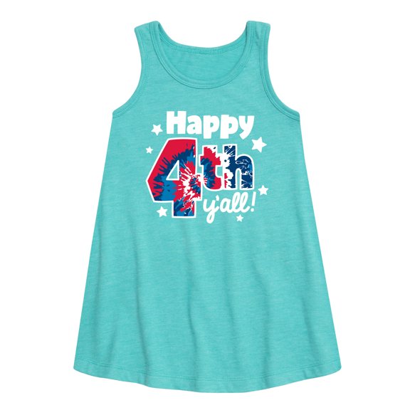 Instant Message - Happy 4th Y'all! - Tie dye - Toddler & Youth Girls A-line Dress
