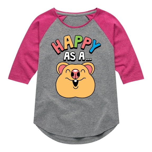 Instant Message - Happy As A Quokka - Toddler & Youth Girls Raglan Graphic T-Shirt