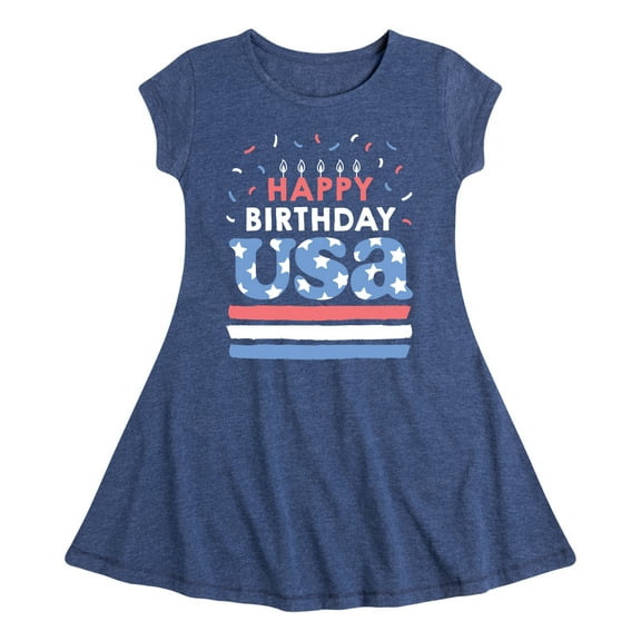 Instant Message - Happy Birthday USA - Celebratory Cake - Toddler & Youth Girls Fit & Flare Dress