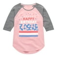 thumbnail image 1 of Instant Message - Happy Birthday USA - Celebratory Cake - Toddler & Youth Girls Raglan Graphic T-Shirt, 1 of 6