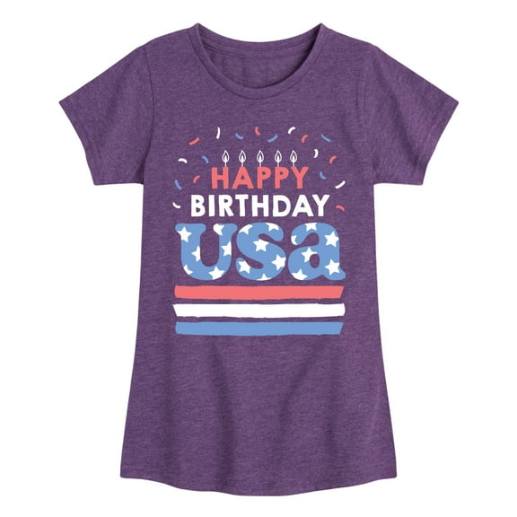 Instant Message - Happy Birthday USA - Celebratory Cake - Toddler & Youth Girls Short Sleeve Graphic T-Shirt