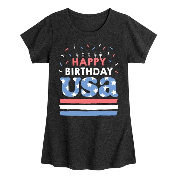 Instant Message - Happy Birthday USA - Celebratory Cake - Toddler & Youth Girls Short Sleeve Graphic T-Shirt